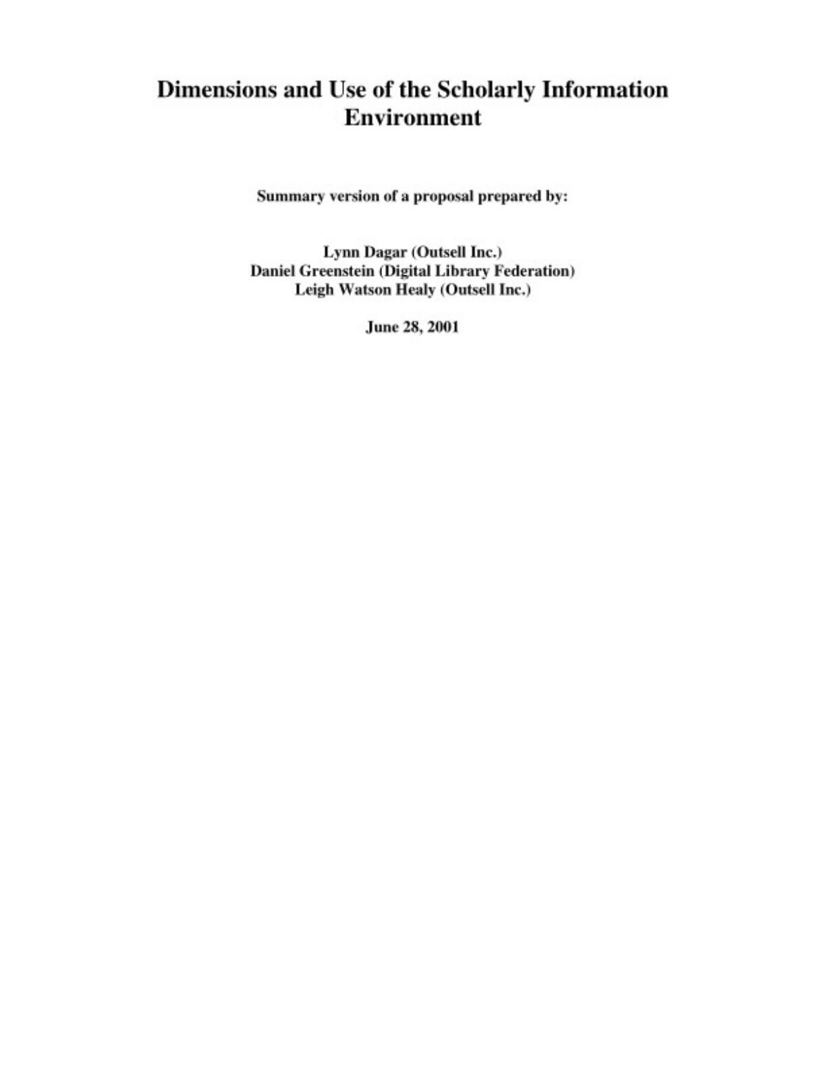 Thumbnail for Dimension and Use of the Scholarly Information Environment