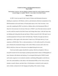Thumbnail for Information resources: Has the digital revolution made the world of global academic research bigger or smaller? RILM: A case study in the field of music